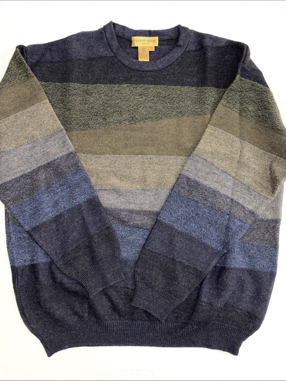 Tricots St Raphael Men Striped Crewneck Sweater Colorblock Geometic Grandpa Wool